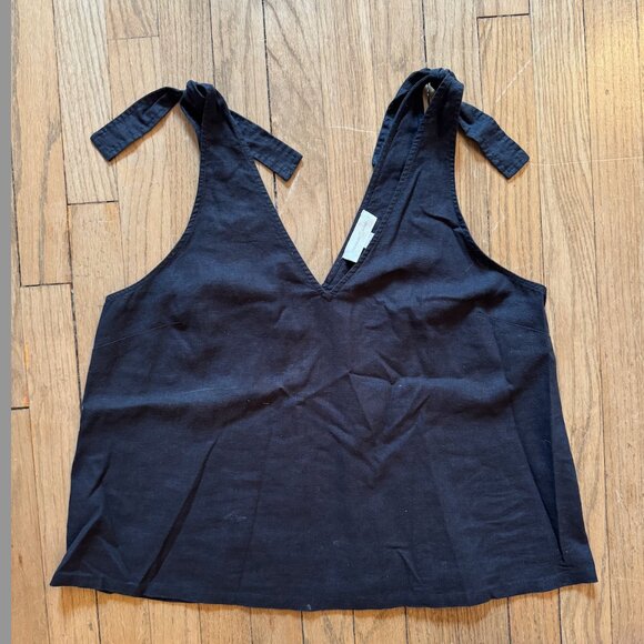 Treasure and Bond Linen Blend Tie Tank Black - M - Picture 1 of 2